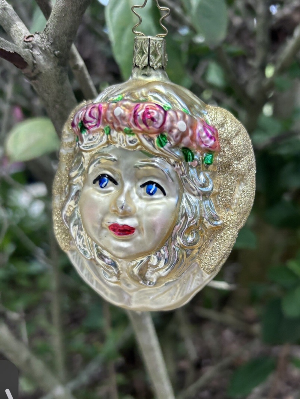 Vintage Inge-Glas of Germany Victorian Angel Head-Shiny Christmas ornament